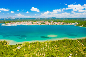 Fototapeta premium Aerial view of Adriatic town of Pirovac and Murter island, Dalmatia, Croatia