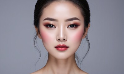 Fototapeta premium Portrait of Young beauty Asian girl with Korean makeup style on isolated background. Facial treatment, Cosmetology.