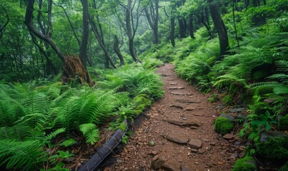 Obraz premium A scenic hiking trail through a lush forest