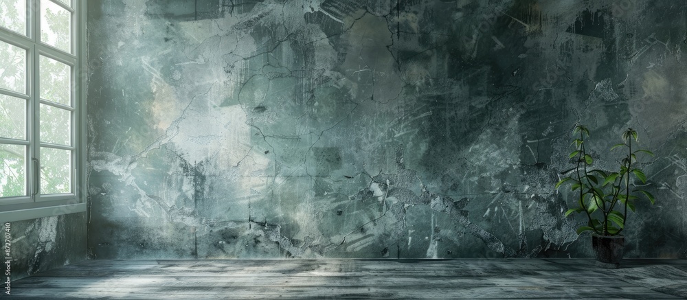 Poster interior room with grunge grey wall. with copy space image. place for adding text or design