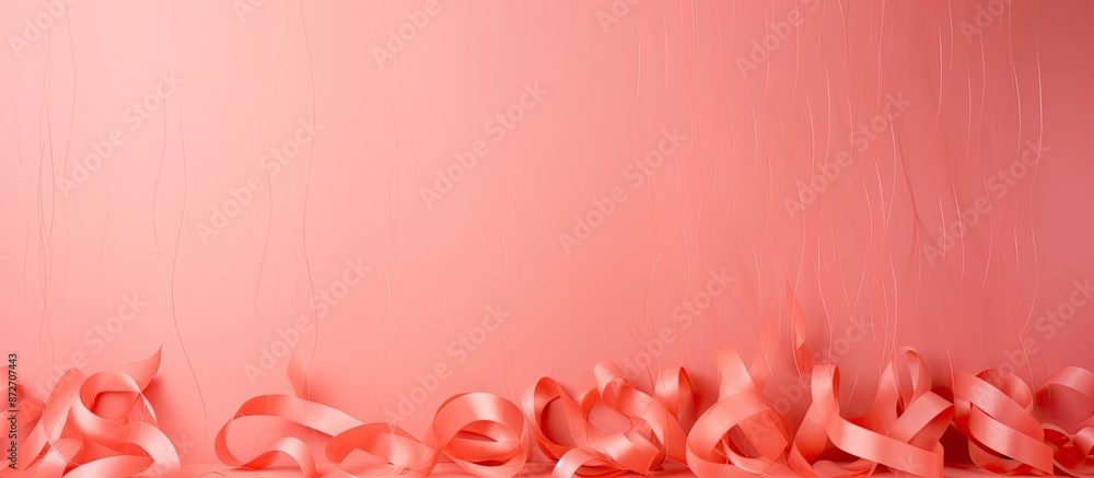 Aufkleber an aerial view of party decorations like blowers and streamers on a coral background, providing room
