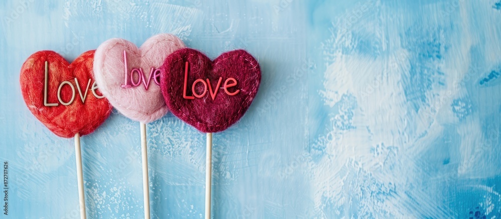 Poster heart-shaped lollipops in red and pink with a 