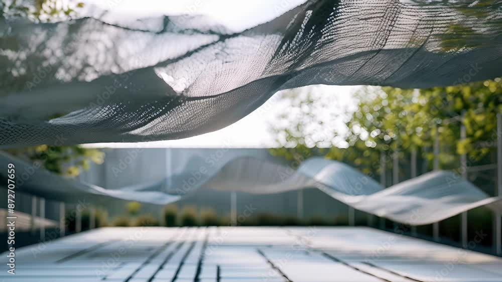 Poster the undulating fabric is a striking contrast to the stillness of the tranquil courtyard creating a s