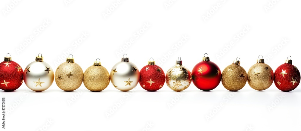 Poster A holiday-themed border with festive Christmas ornaments set against a white backdrop, ideal for adding text or images. with copy space image. Place for adding text or design