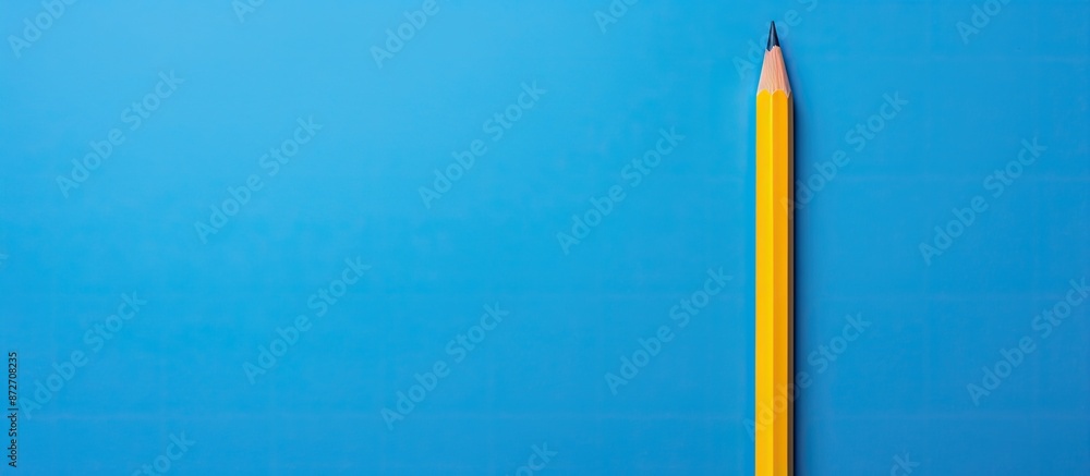 Poster yellow pencil with a question mark on a blue paper background with copy space image.
