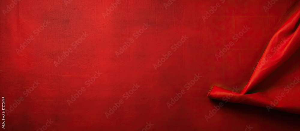 Poster A top-down view of a red fabric's texture with a banner design and copy space image.