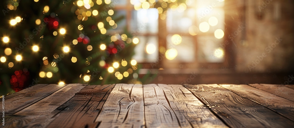 Fototapete blurry christmas home interior background with a table corner featuring an ample area for your produ