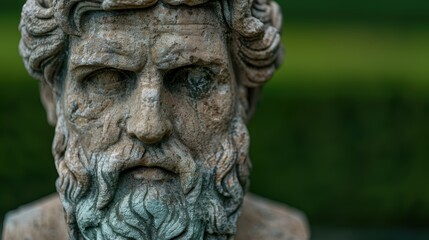Obraz premium Weathered stone face sculpture with intense expression