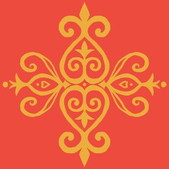 Kazakh ornament in red and yellow color