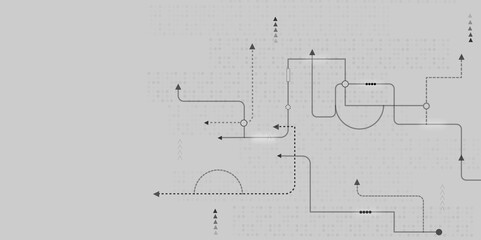 Hi-tech vector illustration with various technology elements. Abstract grey, white futuristic electronic circuit technology background.