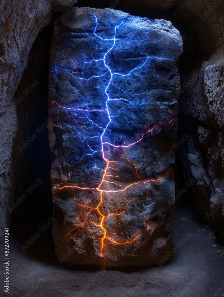 Wall mural Dramatic lightning bolt illuminating a dark cave