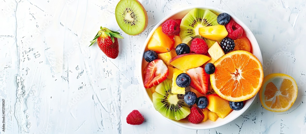 Leinwandbilder fresh fruit salad in the bowl. copy space image. place for adding text or design