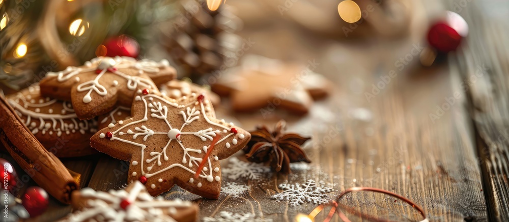 Poster The Christmas cookies and decorations selective focus. with copy space image. Place for adding text or design