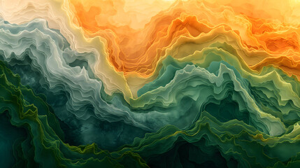 Obraz premium Abstract Topographic Lines in Vivid Orange and Green Hues