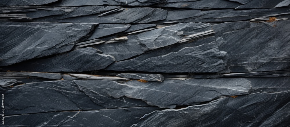 Poster High-resolution top view of a natural black slate stone background pattern with ample copy space image.