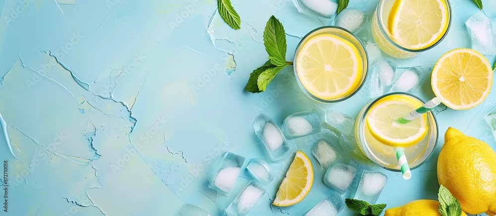 Poster lemonade, top view. copy space image. place for adding text or design