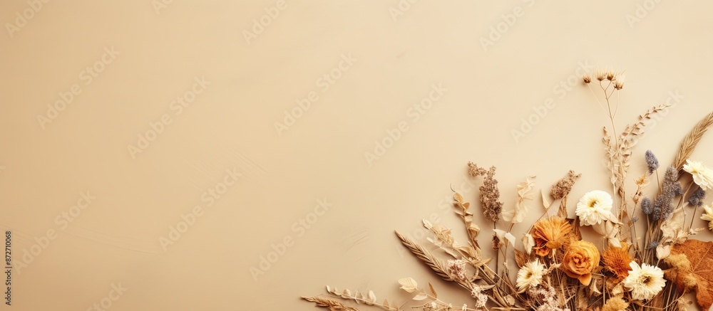 Poster the image shows dried flowers with copy space.