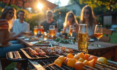 Obraz premium A group of friends enjoying a barbecue in a backyard