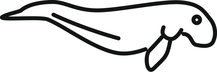 Simple line drawing illustration of a dugong swimming underwater