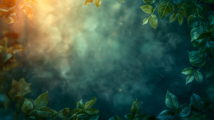 Vibrant Dew Drops on Foliage with Warm to Cool Bokeh Gradient