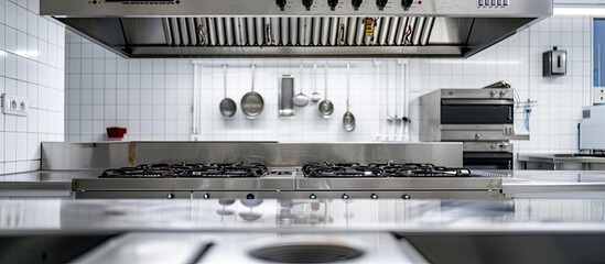 Hood in Kitchen. Controls of a white extractor hood. with copy space image. Place for adding text or design