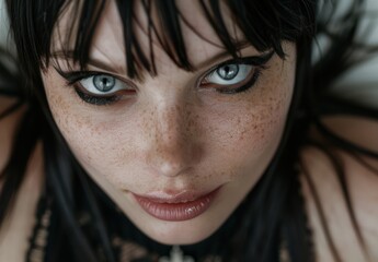 Fototapeta premium Intense gaze of a young woman with dark hair