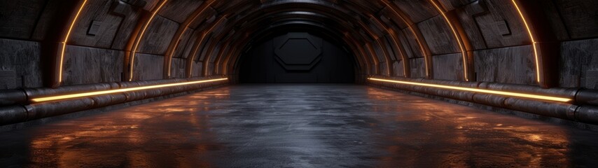 Futuristic sci-fi tunnel with glowing lights