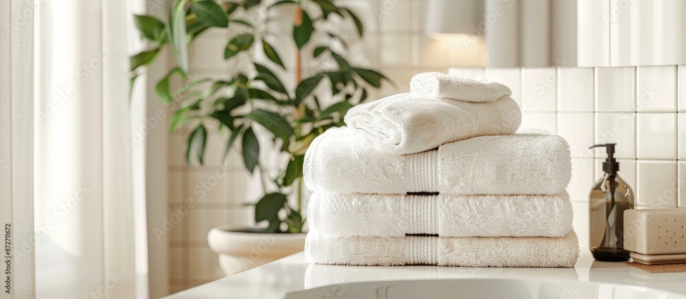Poster towels in bathroom. with copy space image. Place for adding text or design