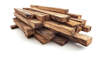 Pile of Rough Cut Natural Wooden Planks Isolated on White