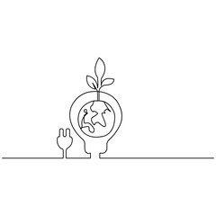 Sustainable  single line art, continuous one line drawing of  Isolated outline vector art
