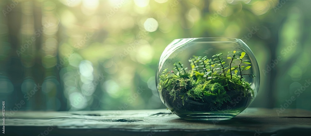 Poster the simplicity and complexity of a terrarium in a glass bowl. . with copy space image. place for add