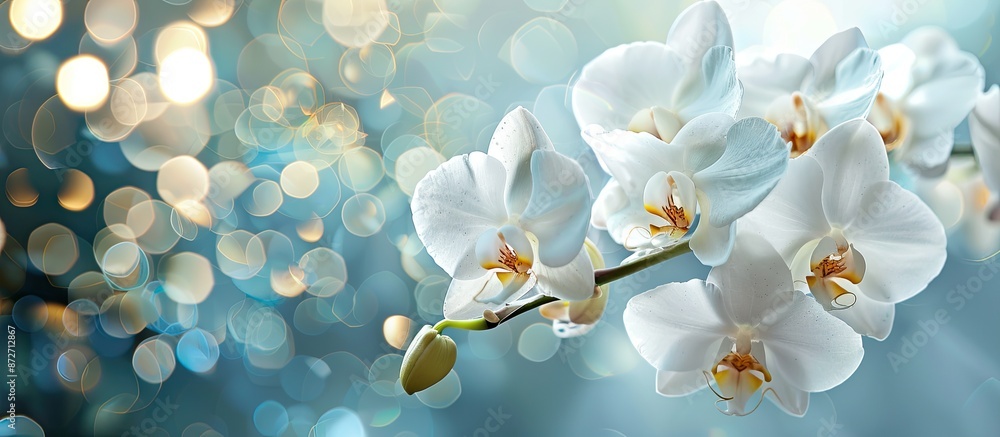 Aufkleber close-up of a stunning white phalaenopsis orchid flower with a bokeh background, also called moth or