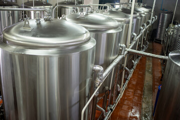 A modern brewery interior, a small business producing craft beer.