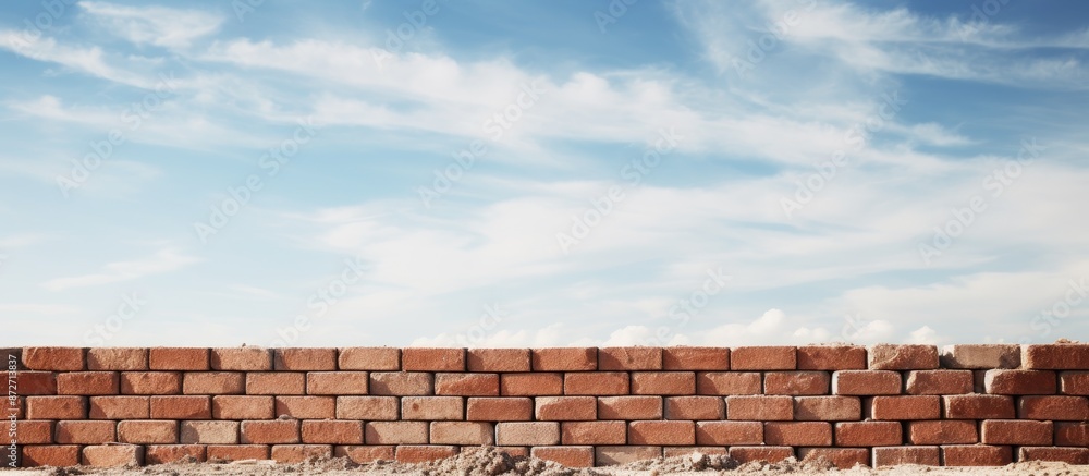 Poster Foreground-focused side view of a brick wall at a construction site with a clear area for text or image placement, known as copy space image.