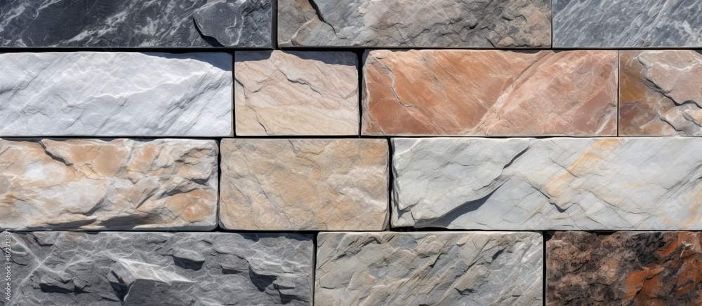 Poster Close-up image of stone textures including granite, rocks, and marble, suitable for design projects that need an abstract and natural background with copy space.