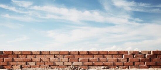 Foreground-focused side view of a brick wall at a construction site with a clear area for text or image placement, known as copy space image.