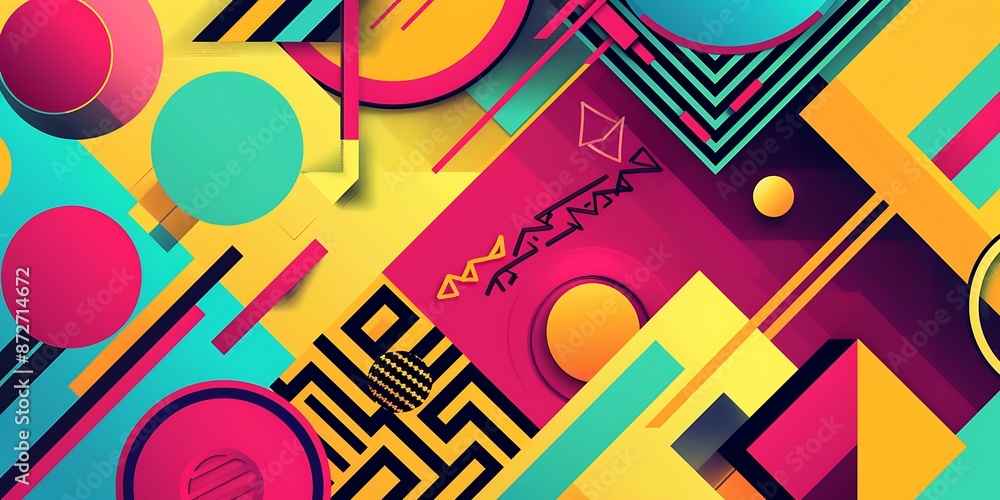 Poster abstract colorful geometric background with retro patterns and shapes, colorful background, vector i