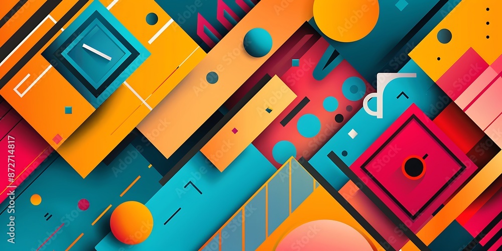 Aufkleber abstract colorful geometric background with retro patterns and shapes, colorful background, vector i