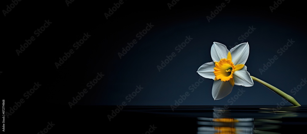 Poster a solitary daffodil bloom against a dark backdrop, with ample copy space image.