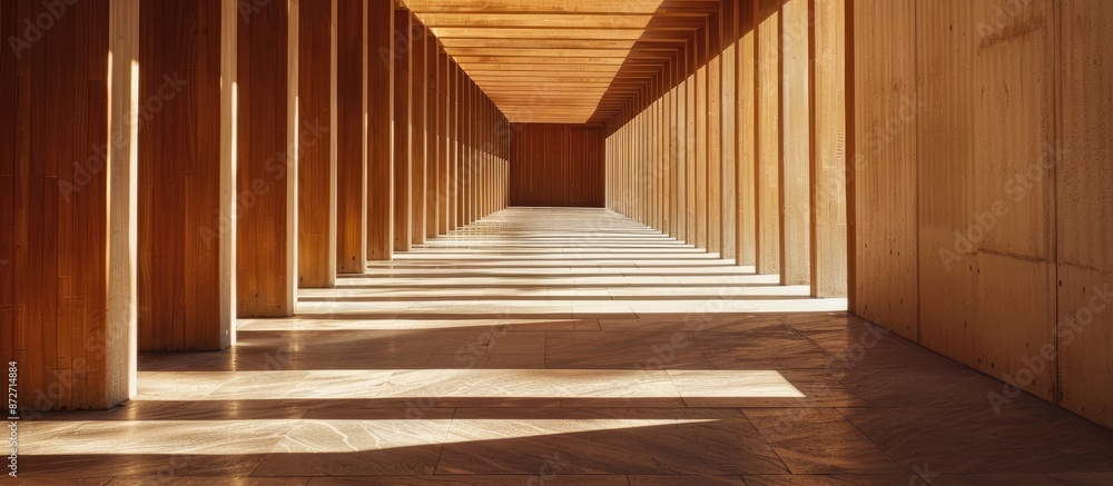 Poster Shade and shadow of sunlight on wooden corridors. with copy space image. Place for adding text or design