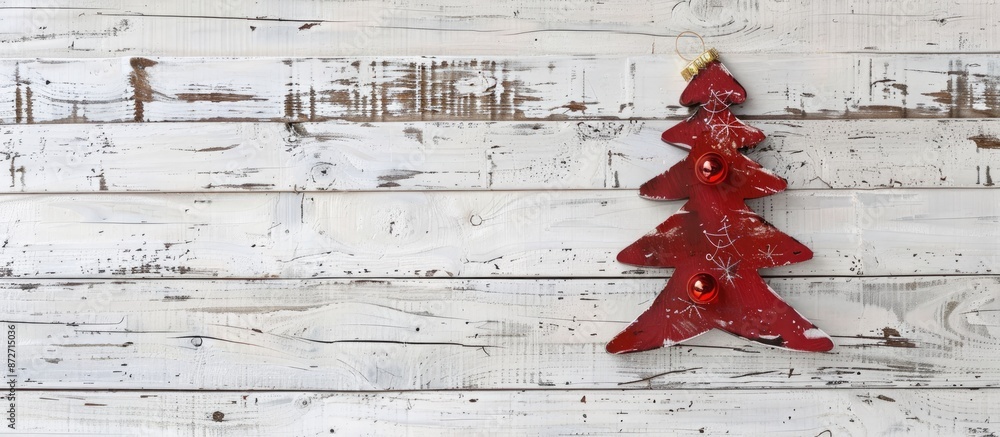 Poster A festive Christmas-themed artwork displayed on a white wooden background adorned with a Christmas tree decoration. Includes ample space for adding your text.