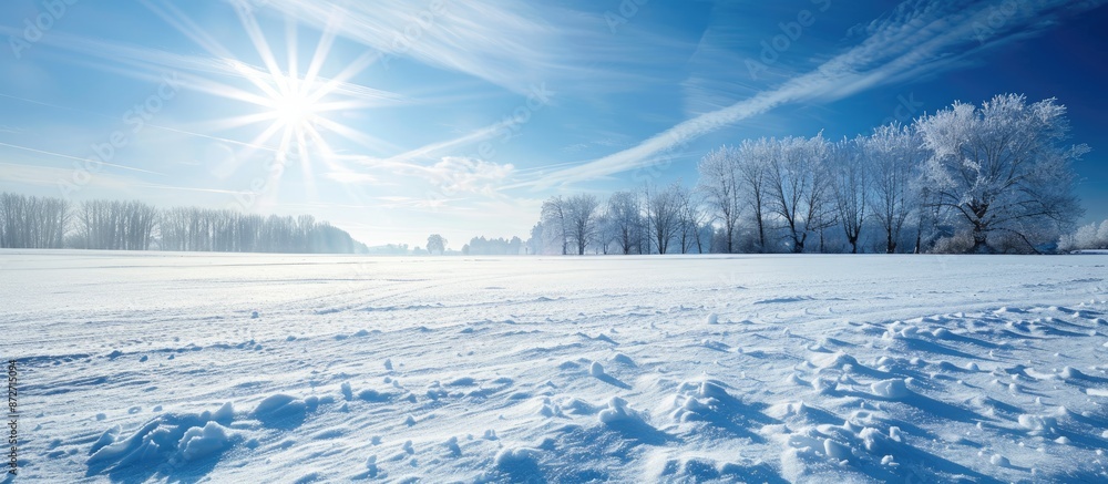 Poster snow-covered ground on a bright winter day with a copy space image.
