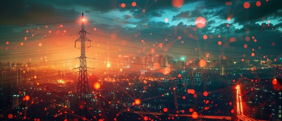 Fototapeta premium AI-driven smart grids optimize energy distribution during natural disasters, ensuring critical infrastructure remains powered 