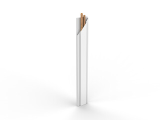 Round wooden Food Chopsticks with pack isolated on white background, 3d illustration.