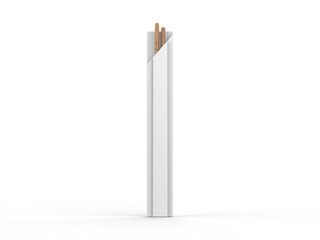 Round wooden Food Chopsticks with pack isolated on white background, 3d illustration.