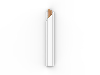 Round wooden Food Chopsticks with pack isolated on white background, 3d illustration.