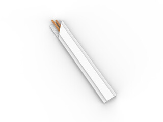 Round wooden Food Chopsticks with pack isolated on white background, 3d illustration.