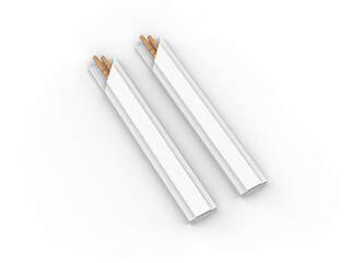 Round wooden Food Chopsticks with pack isolated on white background, 3d illustration.