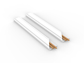 Round wooden Food Chopsticks with pack isolated on white background, 3d illustration.