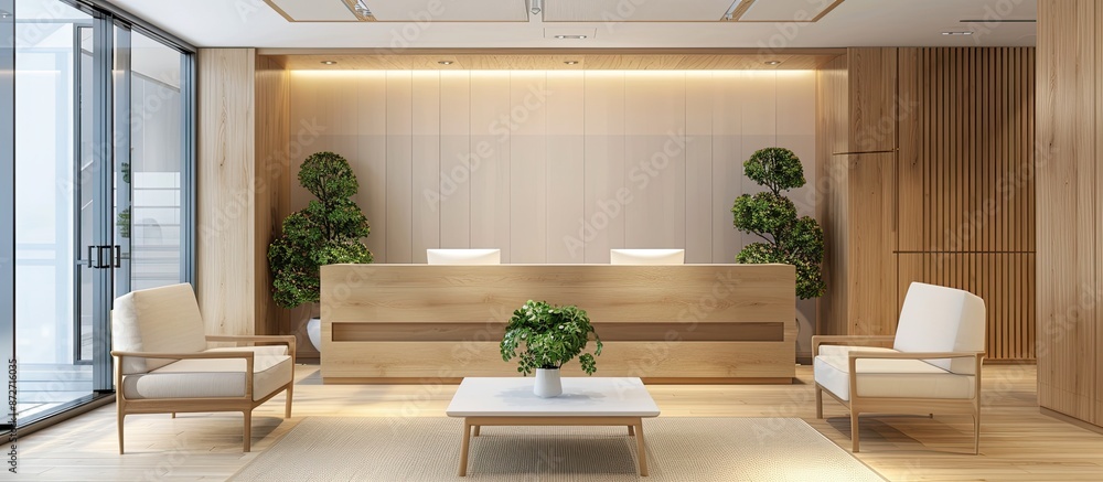 Aufkleber Interior of a waiting room with a table of reception. with copy space image. Place for adding text or design